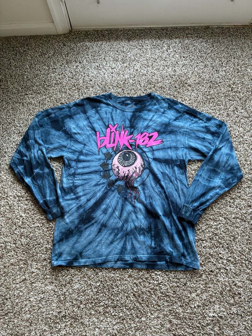 Blink-182 Band Logo and Eyeball Graphic Tie-Dye Long Sleeve T-Shirt